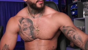 Athletic latino boyfriend masturbation in office